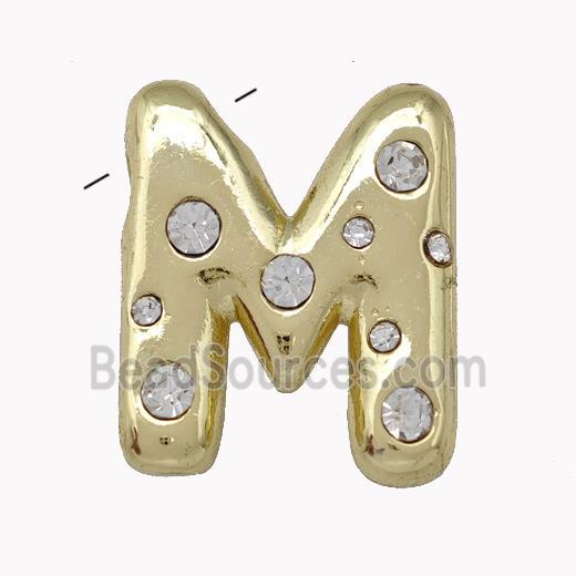 Copper Pendant Pave Zirconia Letter-M Gold Plated