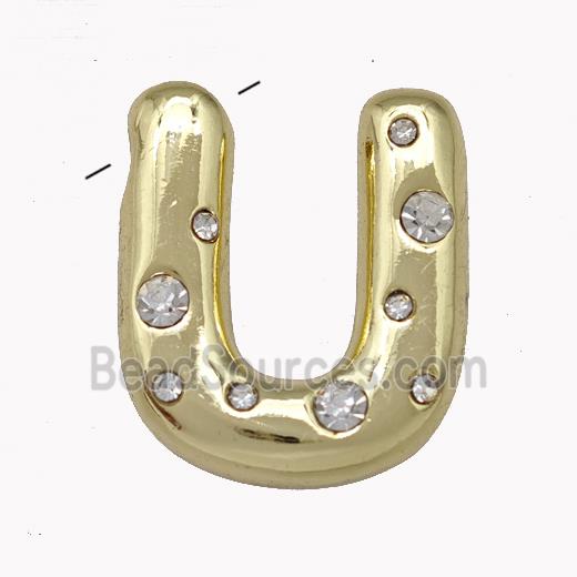 Copper Pendant Pave Zirconia Letter-U Gold Plated