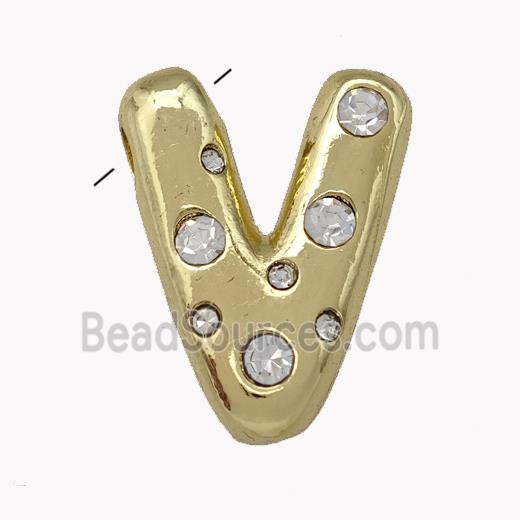 Copper Pendant Pave Zirconia Letter-V Gold Plated