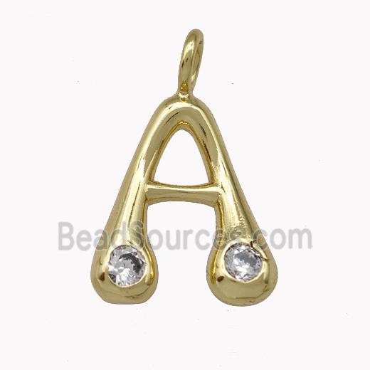 Copper Pendant Pave Zirconia Letter-A Gold Plated