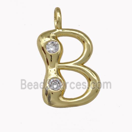 Copper Pendant Pave Zirconia Letter-B Gold Plated