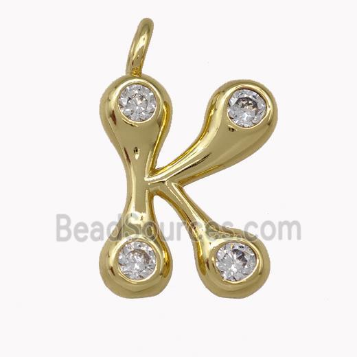 Copper Pendant Pave Zirconia Letter-K Gold Plated