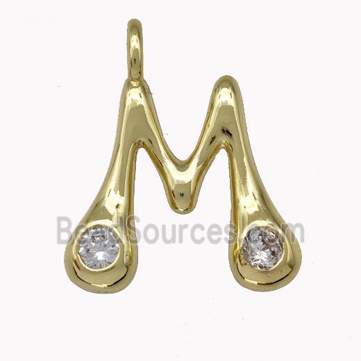 Copper Pendant Pave Zirconia Letter-M Gold Plated