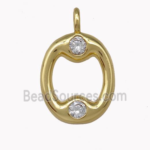 Copper Pendant Pave Zirconia Letter-O Gold Plated