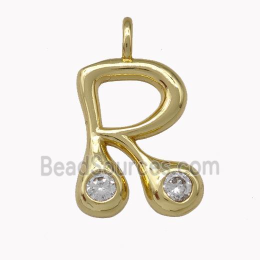 Copper Pendant Pave Zirconia Letter-R Gold Plated