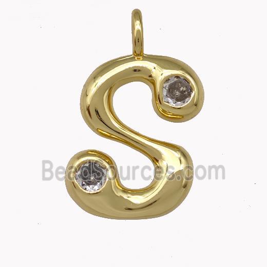 Copper Pendant Pave Zirconia Letter-S Gold Plated