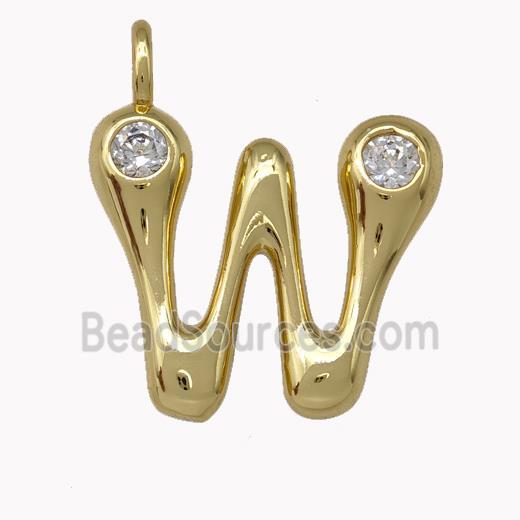 Copper Pendant Pave Zirconia Letter-W Gold Plated