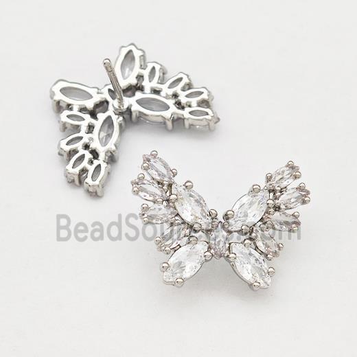 Copper Butterfly Earrings Stud Pave Zirconia Platinum Plated