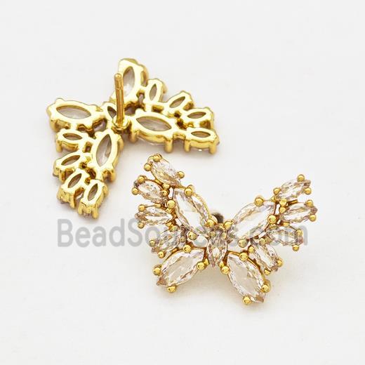 Copper Butterfly Earrings Stud Pave Zirconia Gold Plated