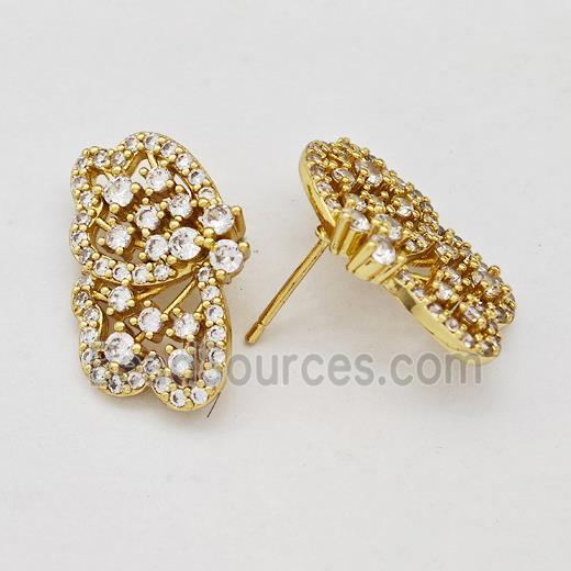 Copper Butterfly Earrings Stud Pave Zirconia Gold Plated