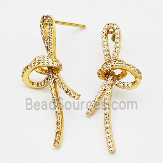 Copper Bow Stud Earrings Pave Zirconia Gold Plated