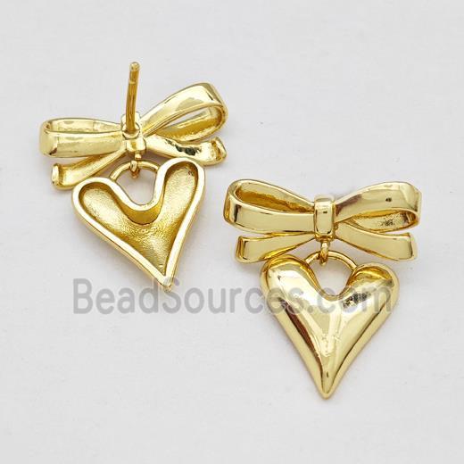 Copper Bow Stud Earrings Heart Gold Plated