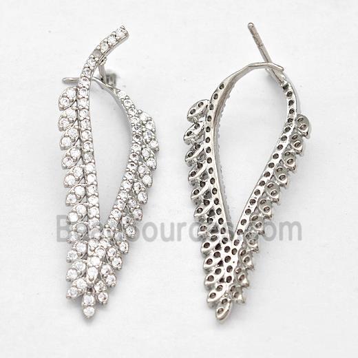 Copper Leaf Earring Studs Pave Zirconia Platinum Plated