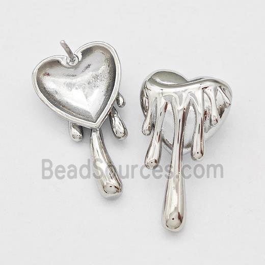 Copper Heart Stud Earrings Platinum Plated