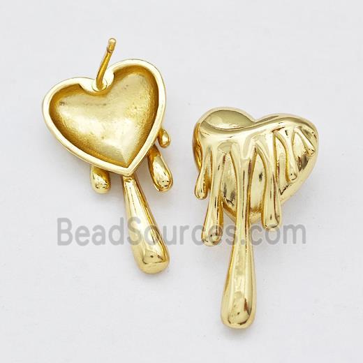 Copper Heart Stud Earrings Gold Plated