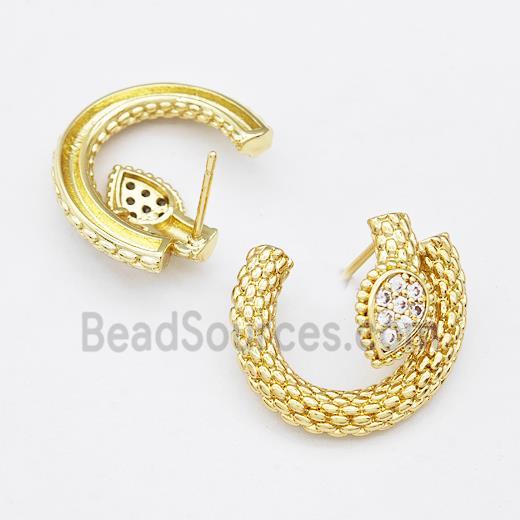 Copper Earring Studs Pave Zirconia Gold Plated