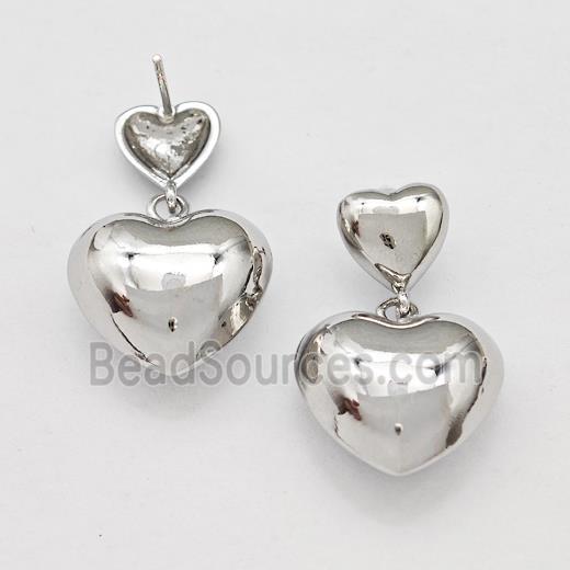 Copper Heart Stud Earrings Platinum Plated