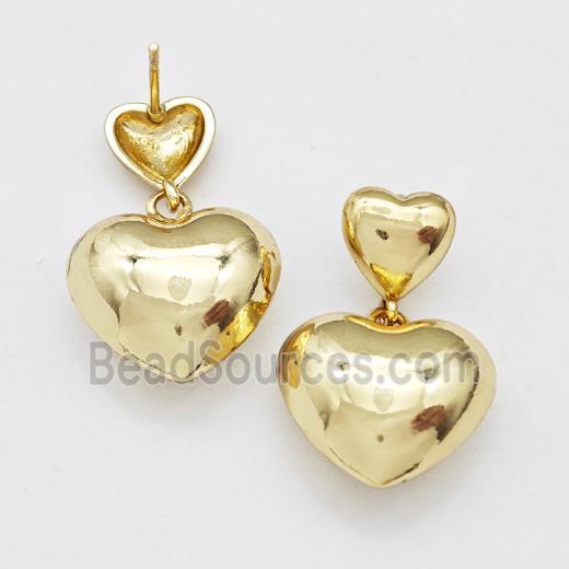 Copper Heart Stud Earrings Gold Plated