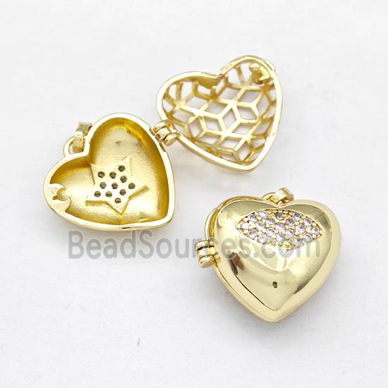 Copper Heart Locket Pendant Pave Zirconia Eye Gold Plated