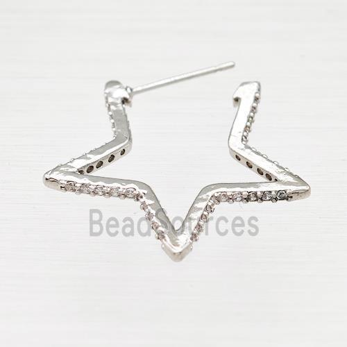 Copper Star Earring Studs Pave Zirconia Platinum Plated