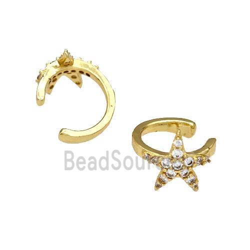 Copper Starfish Clip Earrings Pave Zirconia Gold Plated