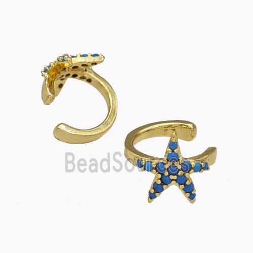 Copper Starfish Clip Earrings Pave Zirconia Gold Plated