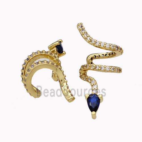 Copper Snake Clip Earrings Pave Zirconia Gold Plated