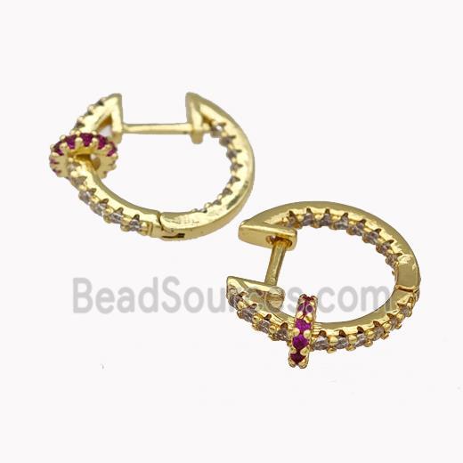 Copper Latchback Earrings Pave Zirconia Gold Plated