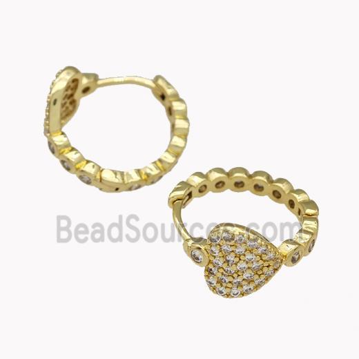 Copper Heart Hoop Earrings Pave Zirconia Gold Plated