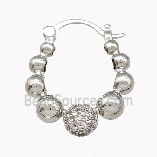 Copper Latchback Earrings Pave Zirconia Ball Platinum Plated