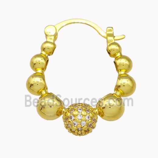 Copper Latchback Earrings Pave Zirconia Ball Gold Plated