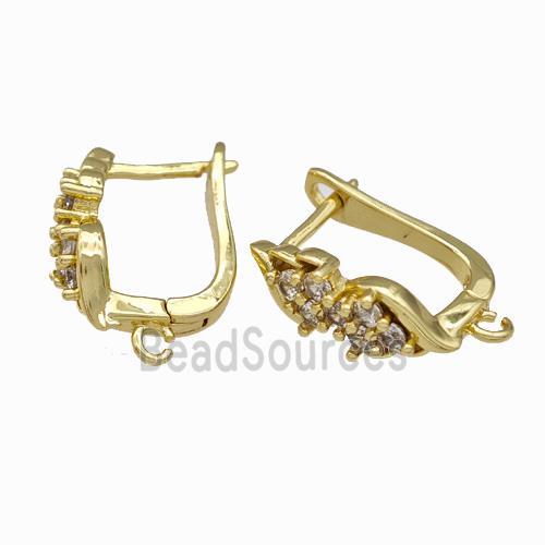 Copper Latchback Earrings Pave Zirconia Gold Plated