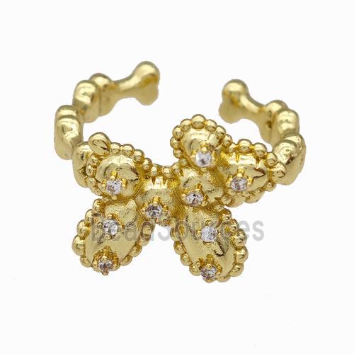 Copper Bow Rings Pave Zirconia Gold Plated