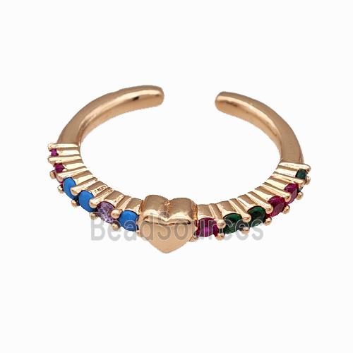 Copper Rings Pave Multicolor Zirconia Heart Rose Gold