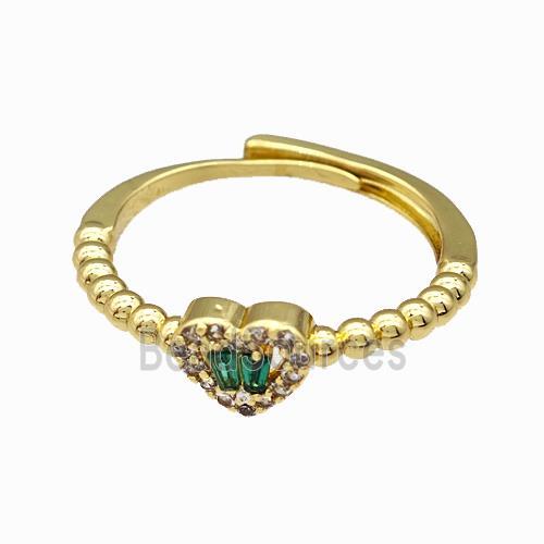 Copper Heart Rings Pave Zirconia Adjustable Gold Plated