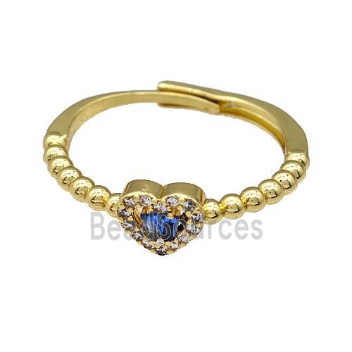 Copper Heart Rings Pave Zirconia Adjustable Gold Plated