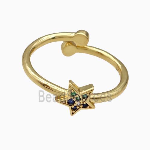 Copper Star Rings Pave Zirconia Gold Plated