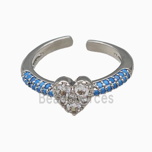 Copper Heart Rings Pave Zirconia Platinum Plated