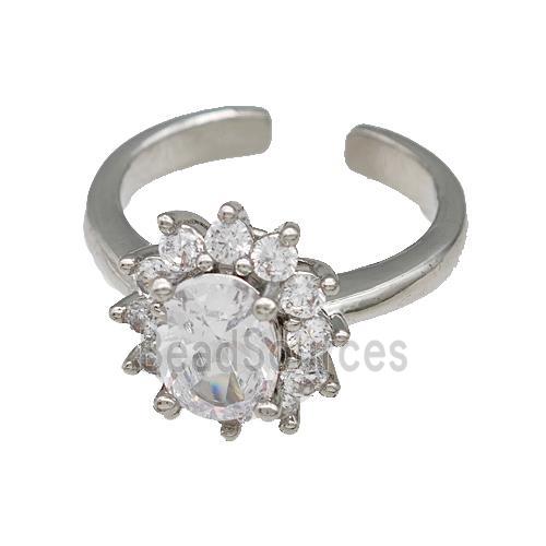 Copper Flower Rings Pave Zirconia Platinum Plated