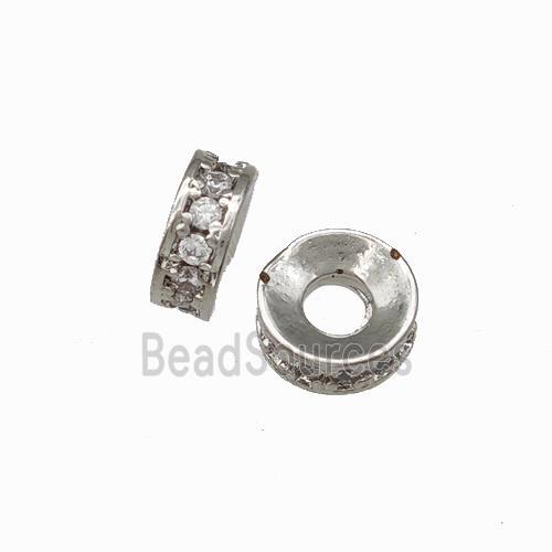 Copper Heishi Spacer Beads Pave Zirconia Platinum Plated