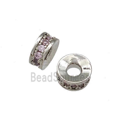 Copper Heishi Spacer Beads Pave Pink Zirconia Platinum Plated