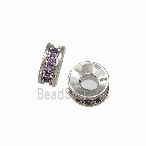 Copper Heishi Spacer Beads Pave Purple Zirconia Platinum Plated