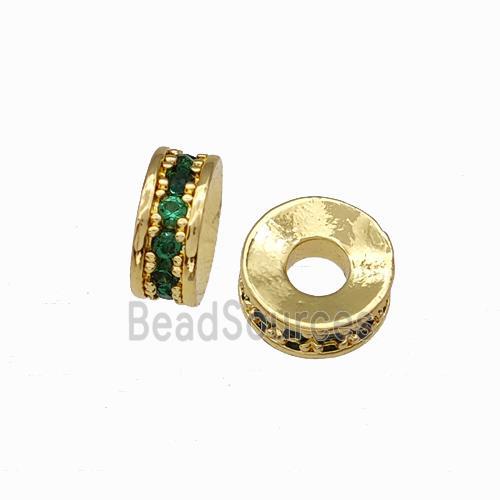 Copper Heishi Spacer Beads Pave Green Zirconia Gold Plated