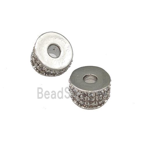 Copper Tube Spacer Beads Pave Zirconia Platinum Plated