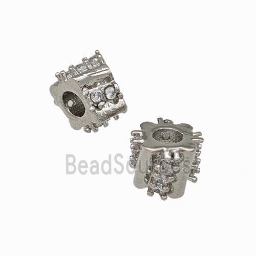 Copper Tube Spacer Beads Pave Zirconia Platinum Plated