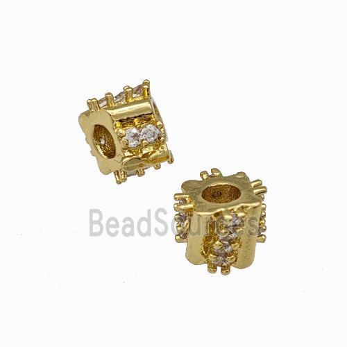 Copper Tube Spacer Beads Pave Zirconia Gold Plated