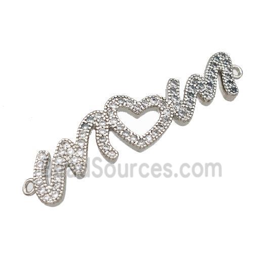 Copper MOM Connector Pave Zirconia Heart Love Platinum Plated