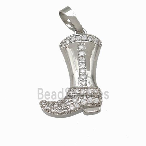 Cowboy Boots Charms Copper Shoe Pendant Pave Zirconia Platinum Plated