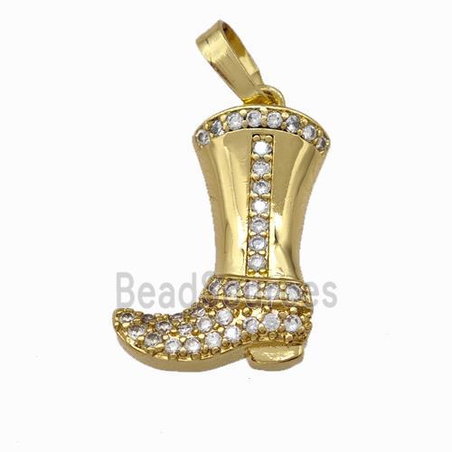 Cowboy Boots Charms Copper Shoe Pendant Pave Zirconia Gold Plated