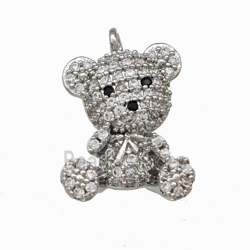 Copper Bear Pendant Pave Zirconia Platinum Plated